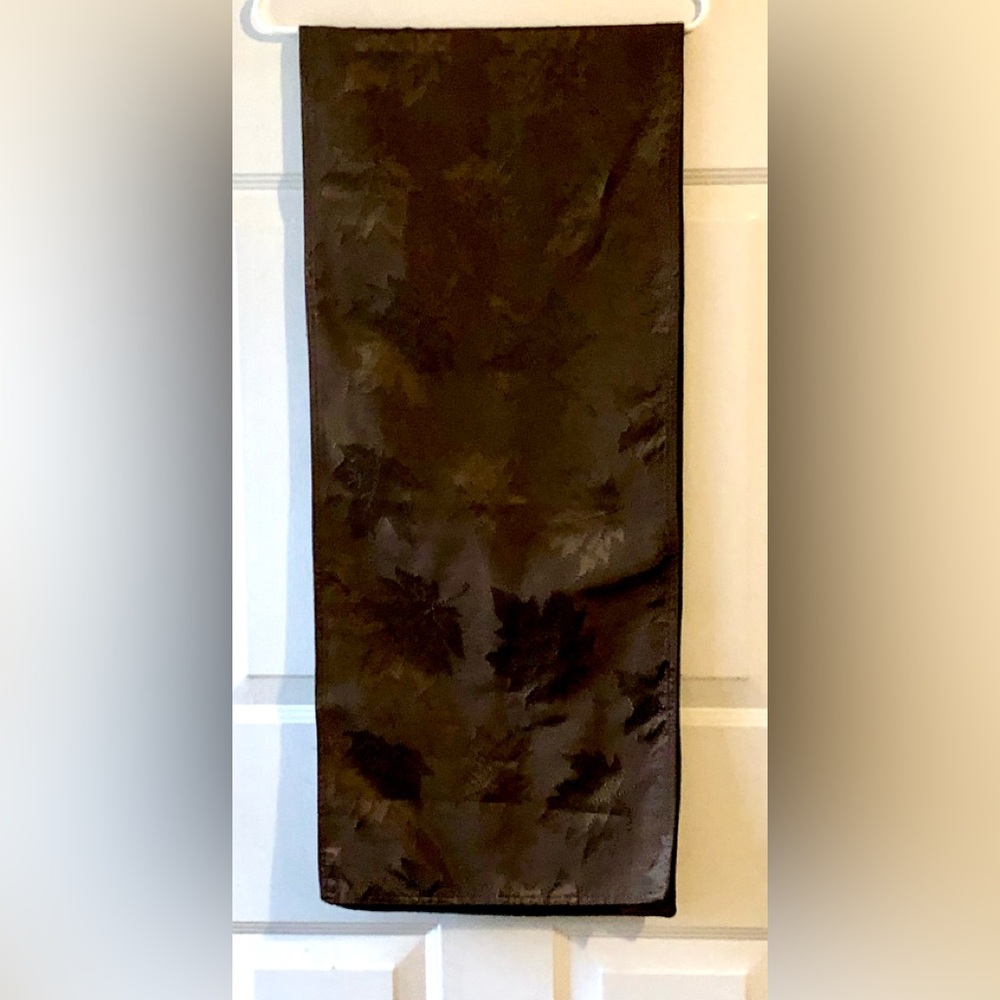 Chocolate Brown Maple Leaf Pattern Textured Rectangular Table Runner 68” x 14”
